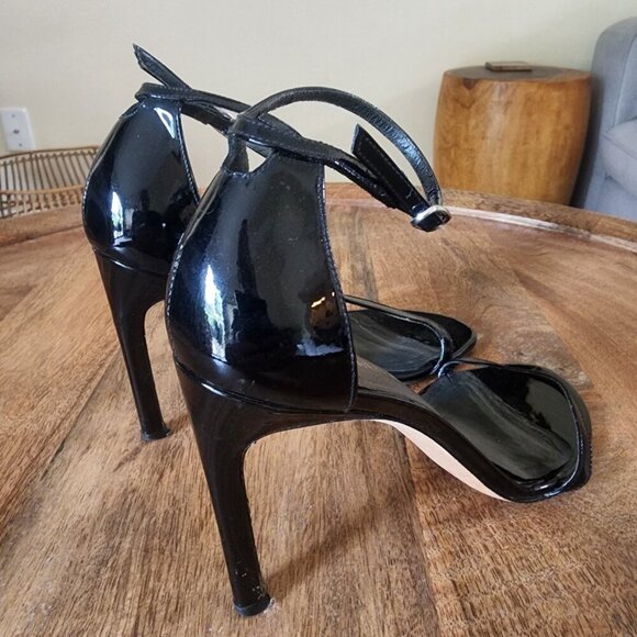 Stuart Weitzman $475 Nudistsong Strap Sandal 100mm Black Patent Leather Size 7 - Picture 7 of 11
